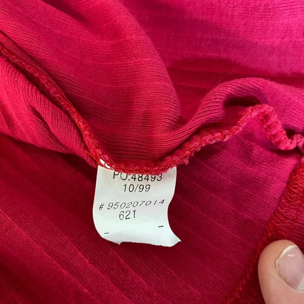 Vintage Tommy Hilfiger Mens Ribbed Tshirt Size L Red Spellout Logo 90s Preppy - Picture 5 of 8